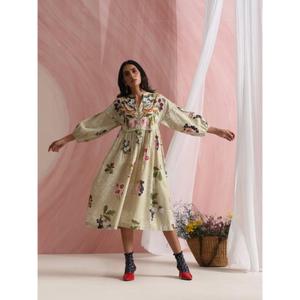 Vestido Midi Estilo Yoke Everlin, Mezcla de Algodón, Cómodo, con Encantadora Pintura a Mano, Crea un Look Caprichoso, Perfecto para Noches Frescas y Briseantes - Product Image 1