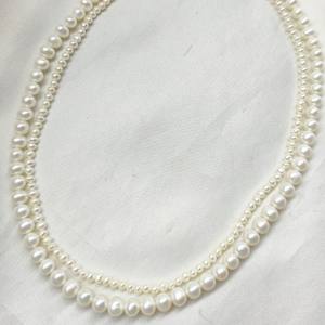 Collar de Perlas de Agua Dulce de Doble Hilo, Versátil, con Cuentas Grandes y Pequeñas de 3-4 mm y 6-7 mm, Collar Multifuncional - Product Image 2