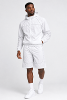 Ensemble survêtement sportif pour homme : veste coupe-vent légère à capuche zippée et short blanc contrastant – Vente en gros
