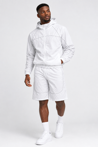 Wholesale <b>Men</b>’s <b>White</b> Contrastline Lightweight Windbreaker Jacket And <b>Shorts</b> Set Hooded Zip Up Sportswear Tracksuit For <b>Men's</b> - Product Image 5