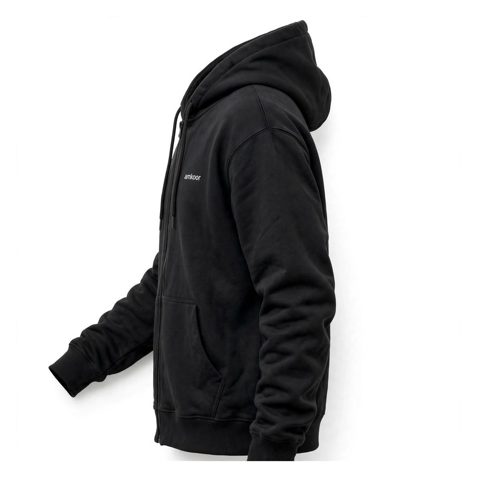 Amkoor Men's 370g Cotton Fleece Zip Up Hoodie Regular Fit Solid Color ...