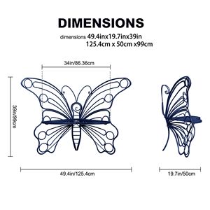 Panca a Farfalla in Ferro Robusto da 50 Pollici Blu Navy per Spazi Esterni, Veranda, Prato, Giardino, Cortile - Product Image 5