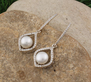 Boucles d'oreilles pendantes en argent sterling 925 avec nacre naturelle, pour femmes, brillance élevée, coquille blanche, bijoux de luxe pour les fêtes, cadeau - Product Image 4