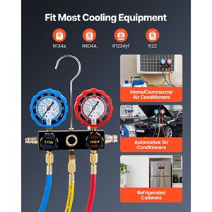 Juego de manómetros para sistemas de aire acondicionado R134a R404A R1234yf R22, refrigerante, 3 vías, mangueras de 5 pies, adaptadores, acopladores rápidos - Product Image 3