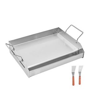 Piastra Rettangolare Universale 17x13 Pollici in Acciaio Inox per Griglia a Gas, Piastra Portatile per BBQ Teppanyaki - Product Image 4