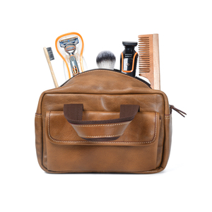 Customizable Leather Cosmetic Bag for Bathroom Men Shaving Kit Bag Travel Toiletry Bag - Product Image 6