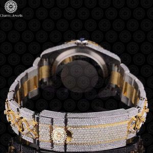 Montre de luxe pour homme Charm_Jewells avec diamants, 40 mm, analogique, mécanique, bracelet en acier inoxydable, fermoir pliant, verre cristal, étanche 10 bars - Product Image 3