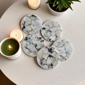 Exclusivos Posavasos de Piedra de Luna Arcoíris y Feldespato |   Juego de Posavasos de Piedra Semipreciosa Natural | Artículos para Bebidas y Decoración del Hogar - Product Image 3