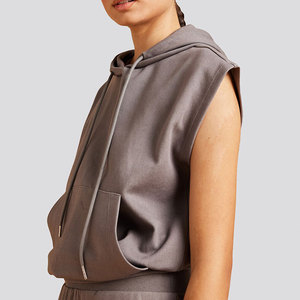 Hoodie sans manches à capuche pour femme, tricoté, couleur unie, respirant, en coton et fibre de bambou, style décontracté pour l'automne - Product Image 3
