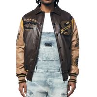 Blouson universitaire personnalisé brodé, style Letterman, patchwork, avec boutons-pression, coupe bomber, pour tenue de campus, streetwear décontracté, modèle complet
