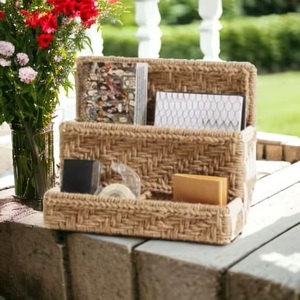 Rattan <b>Storage</b> <b>Tray</b> Double Tier Rectangular Minimalist Design Multifunction Portable Sustainable Desk Organizer Neatening - Product Image 1