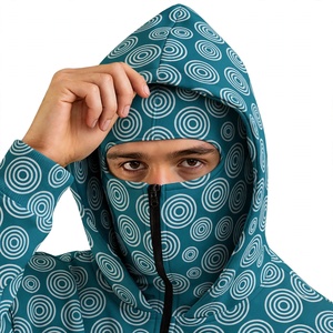 NEXTEX Unisex Concentric Circle Zip Up Hoodie Teal White Ninja <b>Face</b> <b>Mask</b> Hooded - Product Image 6