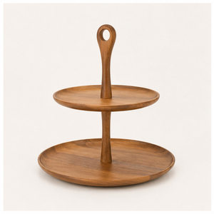 Premium Natural Acacia Wood 2-Tier Cake Stand Handcrafted Round Tiered Serving Tray for Cupcakes Desserts and Fruits Wood Buffet - Product Image 3