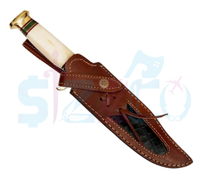 Cuchillo Bowie de Caza de Hoja Fija de Acero D2 Hecho a Mano con Empuñadura de Hueso de Camello y Funda de Cuero, Regalo Ideal - Product Image 4
