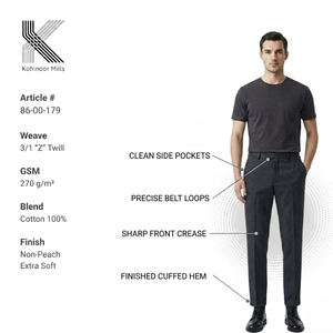 Pantalones Chinos Gris Carbón para Hombre, 100% Algodón, 270 GSM, Pantalones de Vestir Extra Suaves de Sarga, Proveedor OEM - Product Image 3