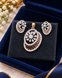 Juego de pendientes con colgante floral de diamantes naturales en oro rosa macizo de 14k, joyería de boda para mujer, estilo romántico, forma ovalada, color G, vs2 - Product Image 3