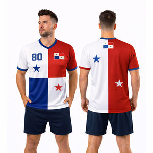 Ensemble maillot et short de football style Panama en gros, uniforme d'entraînement de football personnalisé rouge blanc bleu - Product Image 3