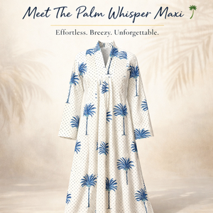 เดรสผ้าฝ้ายพรีเมียมพิมพ์ลายต้นปาล์ม คอวี แขนยาว มีกระเป๋าข้าง สไตล์คาลิ ทรงบานลำลอง สำหรับผู้หญิง ความยาวปานกลาง - Product Image 2