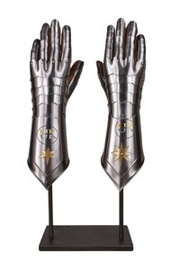 Guantes de Caballero de Acero con Recubrimiento de Níquel Negro, Conjunto de Guantes de Armadura Medieval de Estilo Antiguo con Emblema de Estrella Dorada - Product Image 5