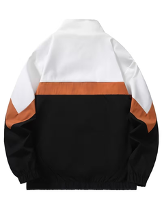 Men's Eco-Friendly Breathable Canvas Color Blocking Coated Windproof Bomber Jacket Stand Collar Single Button Closure Sporty - Product Image 3