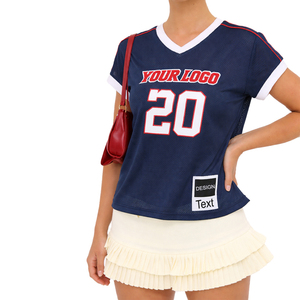 Wholesale Baseline V Neck Jersey Oversized Relaxed Fit Sports Tee Navy Women Polyester Spandex Athleisure Gym Streetwear OEM Top - Product Image 4