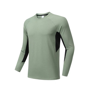 Haut de sport unisexe noir à manches longues, séchage rapide, respirant, anti-UV, avec logo frontal, en polyester/nylon 220g - Product Image 1