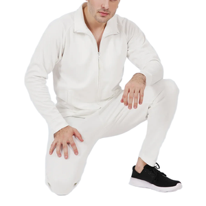 Chándal Blanco para Hombre, Cierre Completo, Corte Regular, Color Sólido, Ropa Deportiva Informal con Bolsillos Laterales, Transpirable, de Algodón, para Primavera - Product Image 3