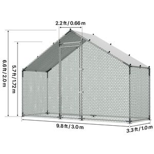 Grande Pollaio in Metallo 9.8 X 3.3 X 6.6 ft Impermeabile con Area di Recinzione e Tetto a Punta per la Cura del Pollame - Product Image 6