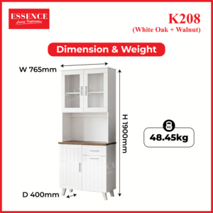 Modern American Style Essence Kitchen Cabinet Particle Board <b>Table</b> Top 4 Doors 1 Drawer Model K208 (White Oak + <b>Walnut</b>) Made - Product Image 6