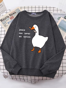 Sudaderas con capucha para mujer, nueva calidad, con estampado de ganso 'La paz nunca fue una opción', sudaderas cálidas con hombros caídos, sudaderas sencillas y suaves - Product Image 3