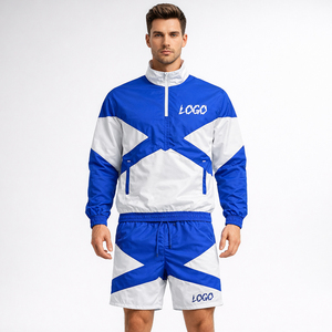 Ensemble deux pièces personnalisé pour homme 2026 : Survêtement coupe-vent avec short et veste, réfléchissant, en nylon, avec fermeture éclair - Product Image 1