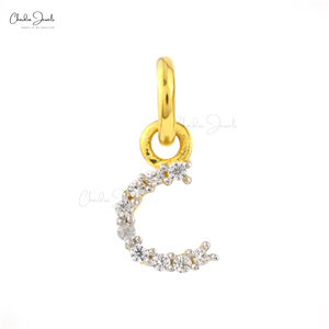 Colgante con Inicial C de Circonita Blanca Natural en Plata de Ley 925, Corte Redondo de 0.9MM, Engaste Pavé, Joyería Minimalista Chapada en Oro para Novia - Product Image 1
