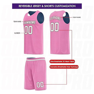 Ensemble de maillot et short de basketball imprimé de haute qualité rose, marron et bleu, impression par sublimation, polyester à séchage rapide, personnalisable - Product Image 2