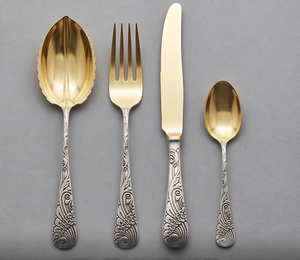 Elegant <b>Gold</b> Plated Vintage Flatware Set With <b>Ornate</b> Handles <b>Mirror</b> Finish Durable Metal Cutlery For Wedding Tableware - Product Image 1