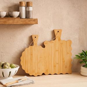 Ensemble de 2 planches à découper en bambou festonnées avec poignée, planche à découper en bambou à bords ondulés, planche à servir le pain, vente en gros - Product Image 2