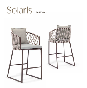 Tabouret de bar en corde de rotin avec structure métallique et assise rembourrée, pour intérieur et extérieur - Product Image 1