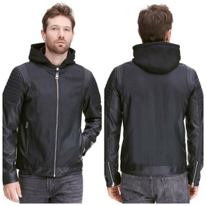 Veste en cuir pour homme noire à capuche, veste en cuir personnalisée, meilleures vestes en cuir d'agneau originales et design. - Product Image 6
