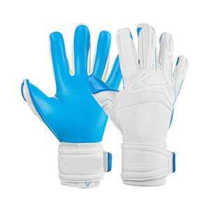 Football Goalkeeper Gloves Full Finger PU Leather Breathable Non-Slip Adjustable Wrist <b>Strap</b> Unisex White Blue - Product Image 1