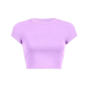 T-shirt court pour femme, couleurs personnalisées, manches courtes, col rond, coupe classique, couleur unie, tricoté, décontracté, été, écologique - Product Image 2