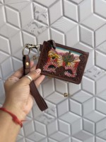 Dompet Kartu Kulit Asli Berkualitas Tinggi, Dompet Koin Bergaya, Kulit Buatan Tangan Gaya Bohemian Warna Coklat, Dompet Wanita