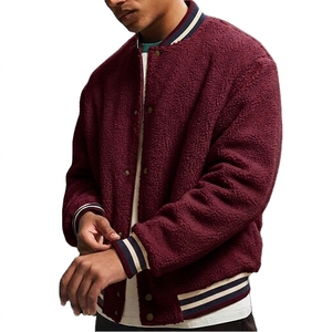 Men's White <b>Fleece</b> Varsity <b>Jacket</b> With Striped Trim Turn-down Collar Casual Winter Coat <b>Thick</b> Sherpa Lining Regular Fit - Product Image 6