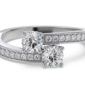 Elegante Anillo Toi Et Moi con Dos Piedras de Corte Redondo, Diamante Cultivado en Laboratorio de 0.65 Ct en Platino - Product Image 1