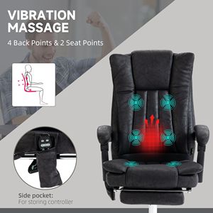 Poltrona da Ufficio Reclinabile con Massaggio a 6 Punti, Altezza Regolabile, Poggiapiedi e Terapia Termica - Nera - Product Image 6