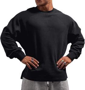 Sudadera de hombre extragrande de algodón negro con mangas raglán, cuello redondo, informal, de punto, color liso, para otoño, con estampado personalizado - Product Image 1