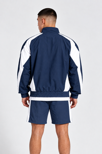 <b>Men's</b> Navy Blue White Color Block Windbreaker <b>Jacket</b> Matching <b>Short</b> Set Lightweight Sportswear Tracksuit <b>Men</b> Casual Outdoor Set - Product Image 2