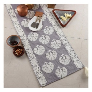 Grey Floral Printed Wedding Luxury Beautiful 100% Organic Cotton GOTS Certificate Modern Dining Table <b>Runner</b> With Mat For Hotels - Product Image 1