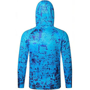 Camisa de Pesca con Capucha y Manga Larga para Hombre, Azul Estampado, UPF 50, Protección Anti-UV, Ropa para Exteriores, Impresión por Sublimación - Product Image 3