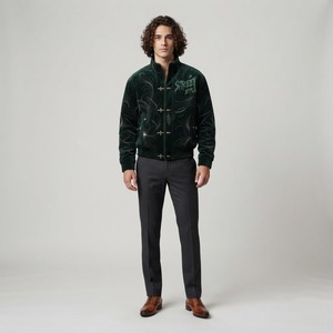 Vintage Washed Street Style <b>Leather</b> Bomber <b>Jacket</b> Premium Embroidered Oversized <b>Winter</b> Fashion Zip Casual Outerwear - Product Image 5