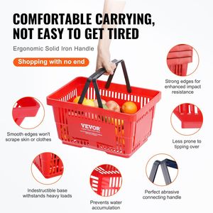 12-24L Set cestino della spesa in plastica rossa resistente con manico 16.73X11.61X8.86 pollici cesto portatile per negozi al dettaglio - Product Image 4