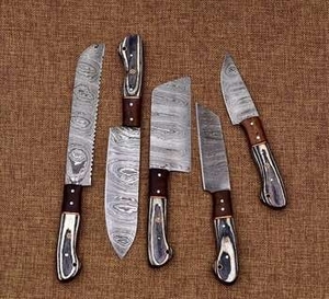 Ensemble de couteaux de cuisine japonais professionnels écologiques de haute qualité, 5 pièces, avec acier Damas à 67 couches et manche en bois Pakka - Product Image 4